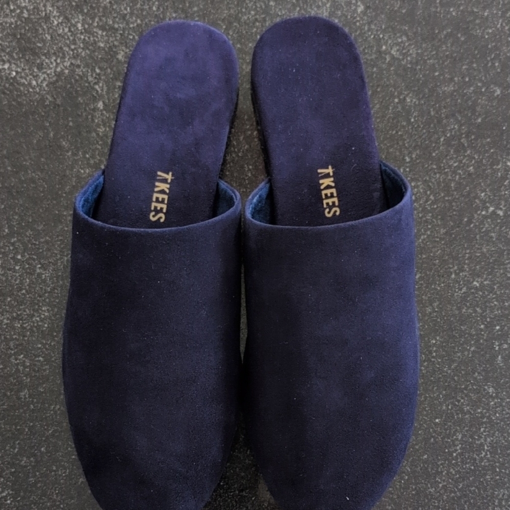 TKEES Navy Blue Suede Slippers